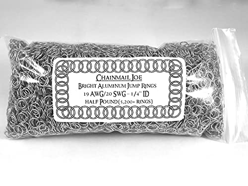 1/2 Pound Bright Aluminum Chainmail Jump Rings 20G 1/4" ID (5200+ Rings) - size: 20SWG 1/4" ID