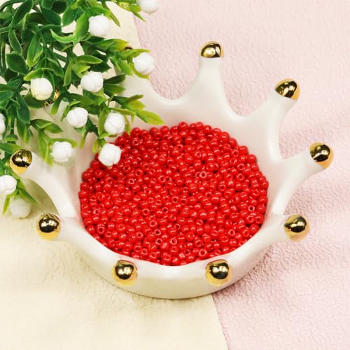 Seed Beads 200 Grams About 6500pcs, 3mm 8/0 Red Glass Craft Beads for Making Earrings, Bracelets, Pendants, Waist Jewelry,DIY Handmade Seed Beads (Red) - color: Red, size: 3mm