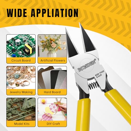 BOOSDEN 10 Pack Flush Cutters, Wire Cutters, 6'' Flush Cut Pliers | Spring Loaded Side Cutting Dikes, Heavy Duty Diagonal Cutters Bulk Set for Plastics,Floral, Crafting, Zip Ties, Electrical and DIY - color: 6''-10 Pack