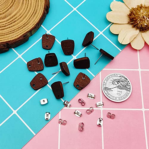 160Pcs Wood Earring Studs for Jewelry Making, Walnut Wooden Stud Earrings Posts Earring Findings Earring Pin Studs Bulk with Loop Trapezoid Earring Posts with Ear Backs for Earrings Making Supplies - color: Trapezoid-160Pcs
