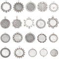 SUNNYCLUE 1 Box 20Pcs 25mm Blank Bezel Pendant Trays Round Bezel Pendant Trays Antique Silver Metal Flower Base Cabochons Settings Charms for Jewelry Making Photo Findings Necklace DIY Craftings - style: Style 2