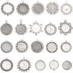 SUNNYCLUE 1 Box 20Pcs 25mm Blank Bezel Pendant Trays Round Bezel Pendant Trays Antique Silver Metal Flower Base Cabochons Settings Charms for Jewelry Making Photo Findings Necklace DIY Craftings - style: Style 2