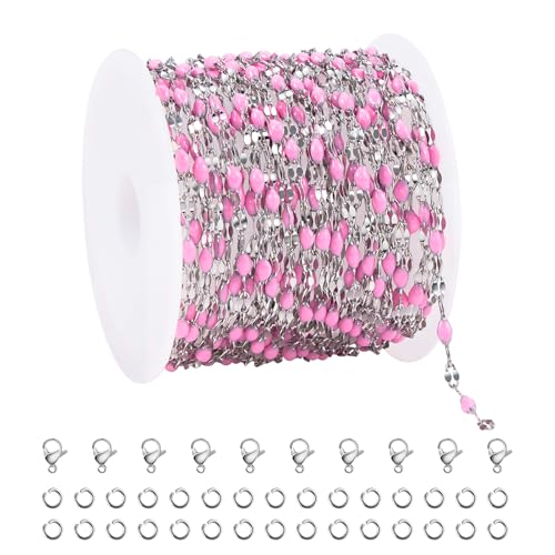 UMAOKANG 16.4 Feet Pink Enamel Jewelry Making Chain Roll Stainless Steel Craft Chain DIY Jewelry Supplies - color: Steel-Pink