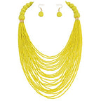 Bocar Necklace for Women, Multi Layer Statement Necklace, Long Chain Chunky Bib Seed Beads Necklace, Necklace Earring Set for Women Gift (NK-10693) - color: Yellow