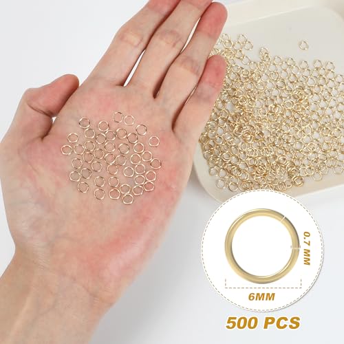 6MM 500PCS 14K Gold Jump Rings for Jewelry Making Non Tarnish Small Open Gold Filled Jump Rings for Necklace Earrings Bracelet Key Chains and DIY Craft - size: 6MM-500PCS