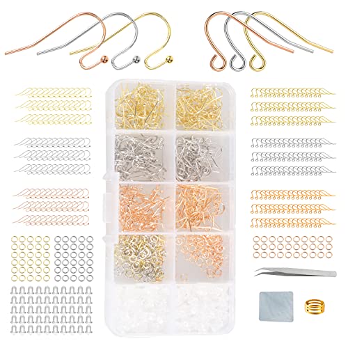 Rose Gold Earring Hooks - 630 pcs Earring Making kit with 14k Gold Hypoallergenic Earring Hooks, Jump Rings and Clear Rubber Earring Backs for DIY Jewelry Making - color: Regular Mixed Color
