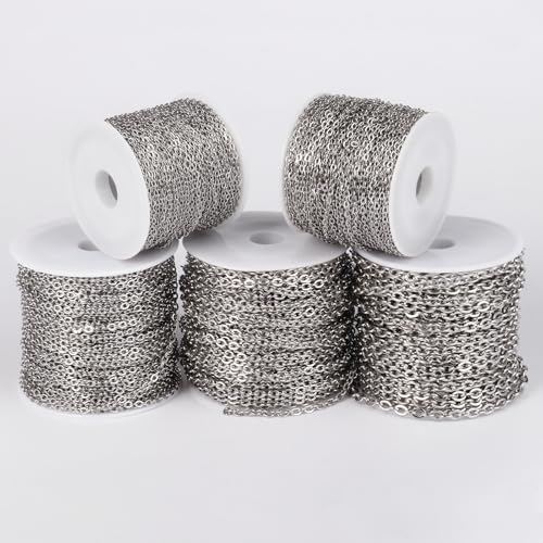 [66 Feet/ 20M] Stainless Steel Chain Bulk, 2mm 304 Stainless Steel Chains Flat Cable Link Chain Bulk for Jewelry Making DIY Craft - color: Stainless Steel, size: 2.0mm width