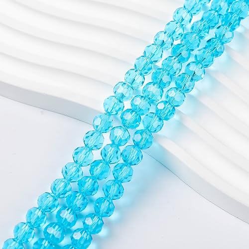 450PCS 6MM Aquamarine Round Crystal Glass Beads for Jewelry Making,Novborcz Glass Beads Faceted Rondelle Beads DIY Glass Crystal Beads for Bracelets Necklace Pendants Jewelry Making DIY Craft - color: Aquamarine, size: 6mm