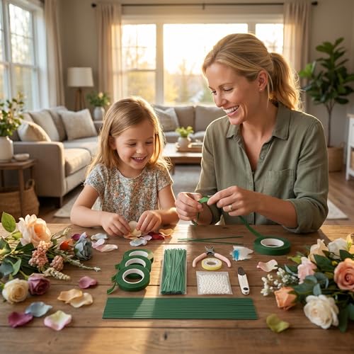 DIY Handmade Floral Art Tool Set, Money Flower Bouquet Making Kit Including ABS Pearls, Metal Wire, 2-Millimeter Diameter Flower Stems, Scissors, Pliers and Green Tape
