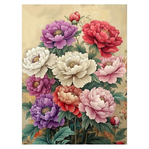 DOTZSO Flower Diamond Painting Kits for Adults, Easy DIY 5D Round Full Drill Diamond Art kit Diamond Dot Crystal Gem Art and Craft for Beginners Home Wall Decor 12x16 Inches - color: AL Flowers