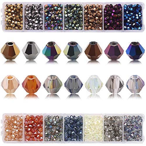 Crystal Glass Beads for Jewelry Making, Faceted Crystal Beads 4MM Bicone Shaped Bead for Bracelet Nacklace Earrings DIY Beading (14 Colors &1400pcs Total) - color: 14 Plated Colors Bicone