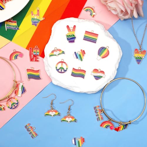 MARFOREVER 120PCS Rainbow Charms for Jewelry Making, Gay Pride Charms LGBT Colorful Enamel Charm Pendants for DIY Bracelet Necklace Earrings Making Supplies - style: LGBT