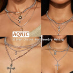 AQNJC Silver Chain for Jewelry Making, 98 Feet 12 Rolls Jewelry Chains with Silver Letter Charms for Women DIY Necklace Bracelet Making Supplies with Jump Rings, Lobster Clasps, Connectors - color: 12 Rolls Silver Necklace Chains with Silver Charms