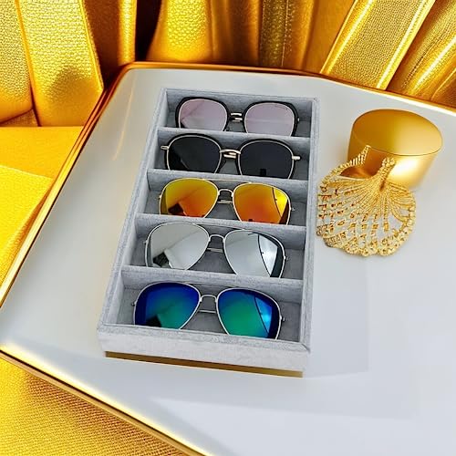 5-Slot Luxurious Gray Velvet Premium Grade Drawer Divider Eyewear Storage Sunglasses Jewelry Tray Organizer - color: Gray