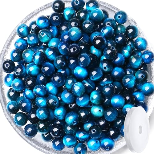 QINJIEJIE 60PCS Aquamarine Tiger Eye Beads 8mm Stone Beads Round Loose Gemstone Bead for Bracelet Beading Crystal Making DIY Necklace Earrings 0.32" - color: Aquamarine Tiger's Eye, size: 60PCS