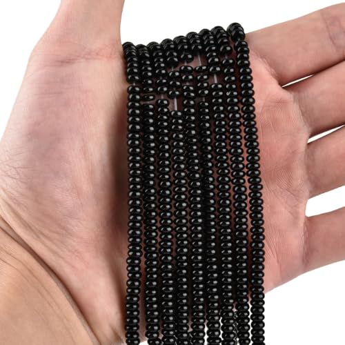 170pcs 4x2mm Natural Black Onyx Disk Rondelle Spacer Agate Stone Semi Precious Gemstone Loose Beads for Jewelry Making 15 Inch - color: Black Onyx