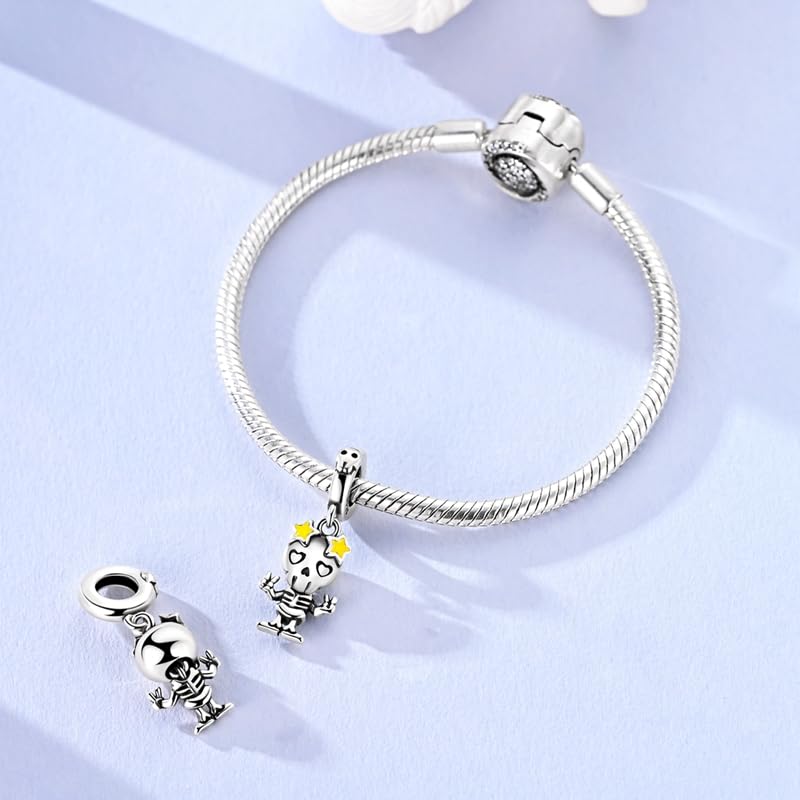 925 sterling silver Bead Charm for Pandora bracelets and Necklaces - Cute Heart Animal Ocean Pendant Bead Charms with Cubic Zirconia Mother's Day Jewelry Making DIY Gifts for Women Wife/Girlfriend - color: Skeleton Man Pendant