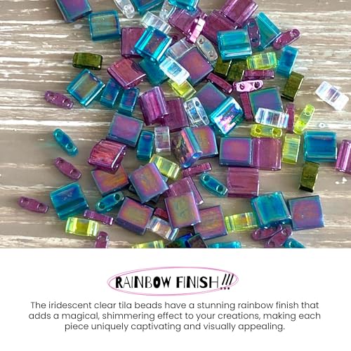 Mack and Rex Tila Bead Mixes (Mermaid) – Full Tila, Half Tila, Quarter Tila – Includes Purple, Teal, Turquoise, and Iridescent Clear Tila Beads with a Rainbow Finish, Teal and Lime Green and Olive - color: Mermaid, size: 5mm, 6mm