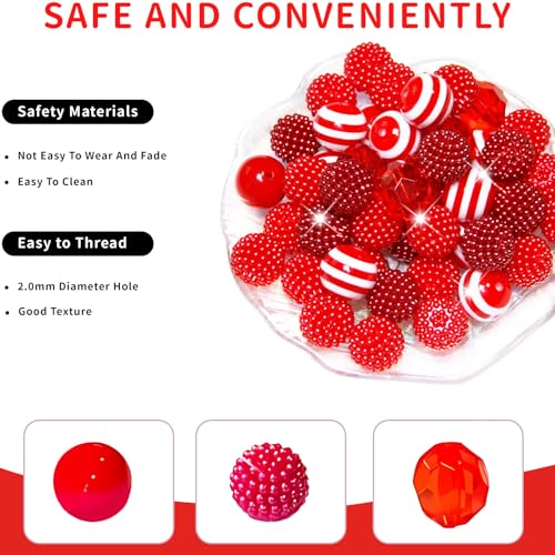 48 Pcs 20mm Beads for Pens Bubblegum Beads Red Crystal Acrylic Round Chunky Beads Sparkly Large Balls Beads for Pen Beadable Keychain Bracelet Necklace DIY Jewelry Making Supplies - color: Red Color