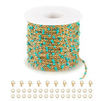 UMAOKANG 33ft/10m Turquoise Enamel Bead Chains for Jewelry Making Gold Plated Stainless Steel Jewelry Chain Roll - color: Gold-Turquoise Enamel