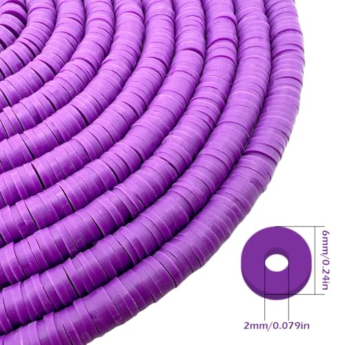 10 Strands Purple Clay Bead, Heishi Beads for Bracelet Stack, 3800 Pcs, 6mm Round, Adults' Friendship Bracelets Kit - color: Purple
