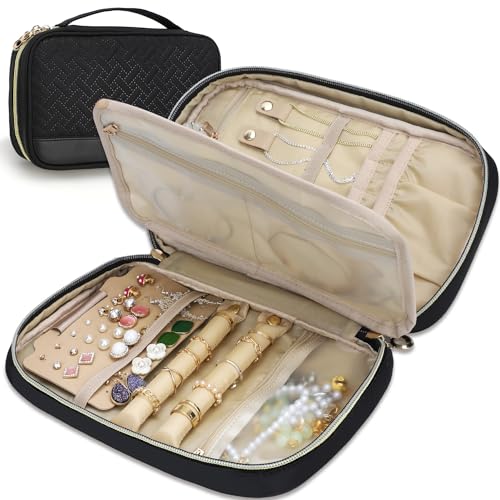 emissary Jewelry Organizer Case Travel Jewelry Storage Bag for Necklace, Earrings, Rings, Bracelet, Jewelry Storage, Earring Storage, Necklace Storage, Pouch Bag Luggage Accessories for Travel (Black) - color: Black