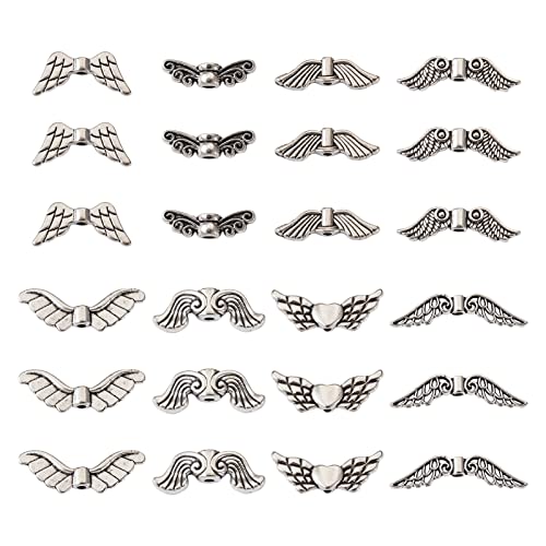 Beadthoven 1Box 240pcs/Box Assorted Wing Alloy Beads 8 Style Antique Silver Alloy Spacer Beads Vintage Theme Charms for Jewelry Making Accessory - color: Antique Silver-Wing-8 Style