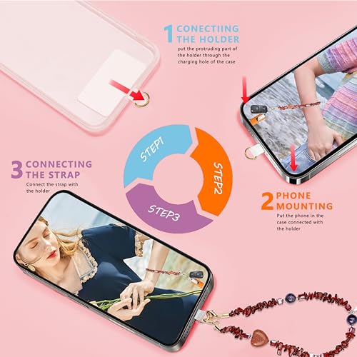 Marble Beaded Phone Wrist Strap,Detachable Phone Bracelet Strap with Tether Tab,Hands-Free Wristlet Strap (wine red) - color: Wine Red