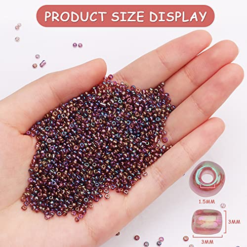Size 3 mm 8/0 Glass Seed Beads, 5100 Pcs Small Mini Spacer Loose Pony Beads for Jewelry Making and DIY Crafts (Iris Amethyst Bronze) - color: Iris Amethyst Bronze, size: Medium