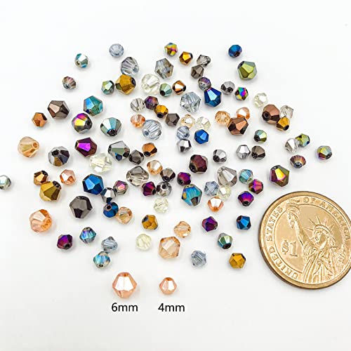 900pcs 6mm Crystal Beads Bicone Bracelet Bead Faceted Glass Beads for Jewelry Making DIY Necklace Earring Suncatcher Crafts (Metallic Colors) - size: 6mm