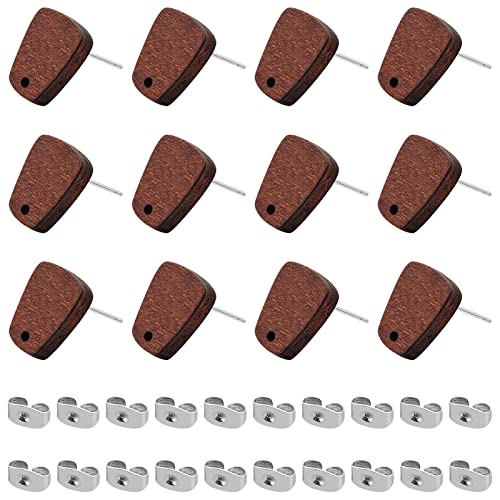 100Pcs Wood Earring Studs for Jewelry Making Walnut Wood Stud Earring Posts Earring Findings Earring Pin Studs with Loop Trapezoid Wooden Earrings Post with Ear Backs for DIY Earrings Making Supplies - color: Trapezoid-100Pcs