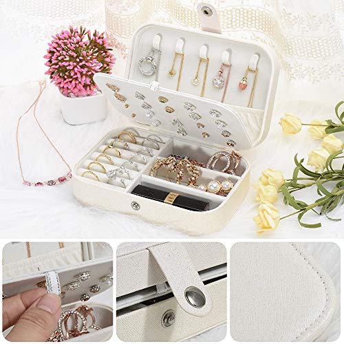 jiemei Jewelry Box, Travel Jewelry Organizer Cases with Doubel Layer for Women’s Necklace Earrings Rings and Travel Accessories(White) - color: White