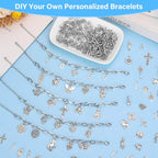 Flasoo 384 Pieces Silver Charm Bracelet Making Kit, Including Paperclip Chain Bracelets, Cross Charms, Jump Rings for DIY Bracelet Making