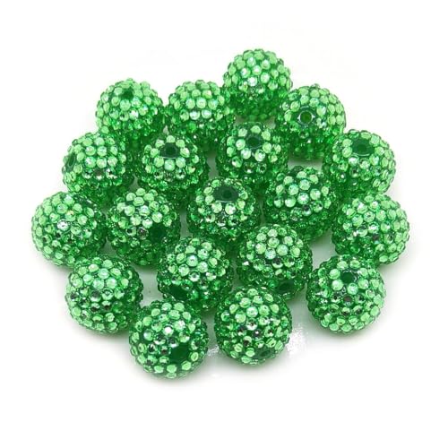 50pcs 20mm Large Size Rhinestone Disco Ball Beads Round Spacer Color Painted Charms for Jewelry Bracelet Necklace Pen Bag Chain Making Crafts Beading Supplies (20mm Green 02) - color: 20mm green 02
