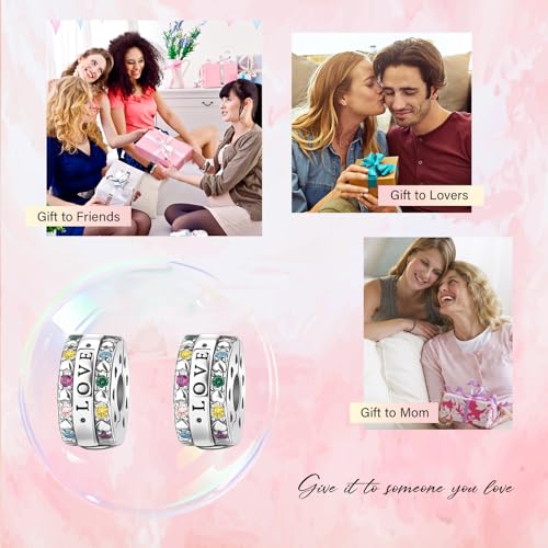 Clip Stopper Spacer Charms for Bracelets Necklaces, Compatible with Pandora,Jewery Mking DIY - style: 2PCS Pave Love Clips