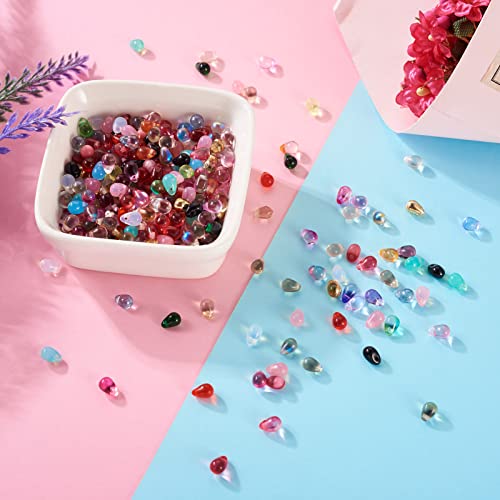 Craftdady 350Pcs Teardrop Czech Glass Beads Mixed Colors Lustered Drop Spacer Loose Beads 6.5x4.5mm Top Drilled for Jewelry Craft Making - color: Mixed Colors, 6.5x4.5mm