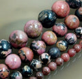 Wholesale Smooth Natural Gemstone Round Loose Beads 15" 4mm 6mm 8mm 10mm 12mm (6mm, Red Black Rhodonite) - color: Red Black Rhodonite, size: 6mm