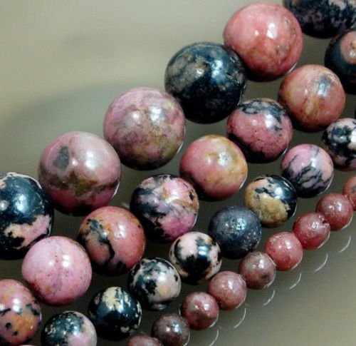Wholesale Smooth Natural Gemstone Round Loose Beads 15" 4mm 6mm 8mm 10mm 12mm (6mm, Red Black Rhodonite) - color: Red Black Rhodonite, size: 6mm