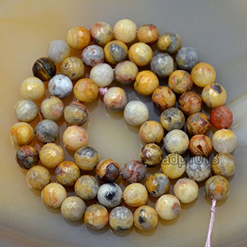 AD Beads Natural Gemstones Faceted Round Spacer Loose Beads 15.5'' 4mm to 10mm (6mm, Faceted Crazy Lace Agate) - color: Faceted Crazy Lace Agate, size: 6mm