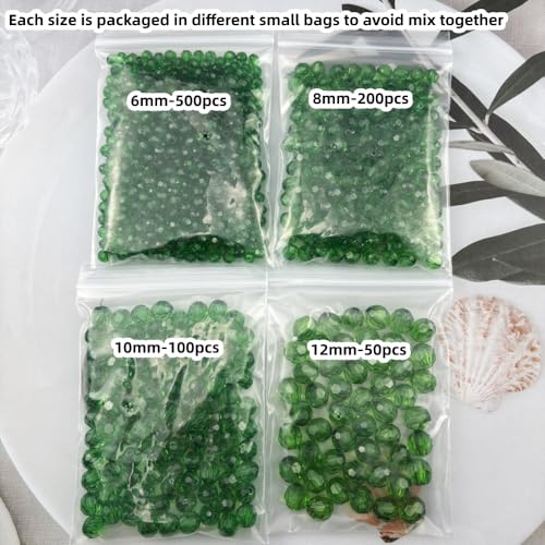 850pcs Acrylic Round Faceted Beads 6mm 8mm 10mm 12mm Faceted Round Spacer Beads for Bracelets Necklace Earring DIY Jewelry Making Craft(Dark Green) - color: Dark Green