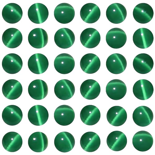 100pcs Grass Green Cat Eye Beads 8mm Round Semi Precious Stone Hole Size 1mm DIY Charm Spacer Beading Smooth Gemstone Loose Beads for Jewelry Making Bracelets Necklaces Earrings Crafting - color: Grass Green
