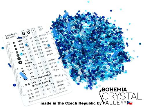 0.7oz (20g) Mix of Small Rocailles, Seed Beads & Bugles 2-10mm Preciosa Ornela Czech Glass Beads, Mix Blue - color: Seed Beads Mix - Blue, size: Mixed Sizes 2-10mm