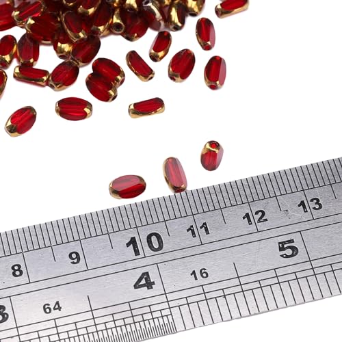 Glass Rice Beads Clear Wine Red 4x6mm 50pcs Faceted Oval Golden Edge Crystal Loose Beads for DIY Craft Jewelry Making - color: Clear Wine Red