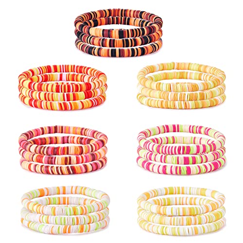 Ornaland Heishi Surfer Bracelets Set Polymer Clay Heishi Beads Stretch Bracelets Multi-Layer Stackable Friendship Bracelets Bohemia Summer Beach Jewelry for Women - color: Yellow