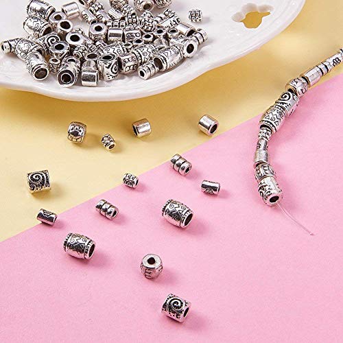 Beadthoven 260pcs 7 Style Tiny Antique Silver Column Spacer Beads 4-8mm Tibetan Alloy Tube Metal Spacers for Jewelry Necklace Bracelet Making Hole: 1.5-3.5mm - color: Antique Silver-Tube-7 Style