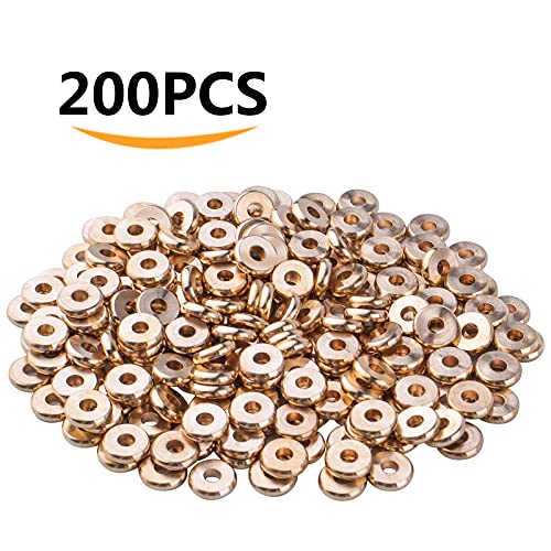 200pcs Gold Plated Flat Round Spacer Beads Brass Disc Spacers Beads Rondelle Spacers Loose Beads Jewelry Spacer Charm Beads for DIY Bracelet Necklace Crafts - color: KC Gold