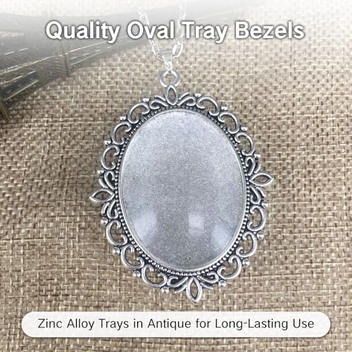 20Pcs Photo Charms Cabochon Blanks Set 10Pcs Large Oval Pendant Trays with 10 Glass Cabochons for Memorial Jewelry Making Bridal Bouquet Charms DIY - color: silver
