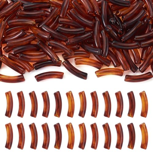 100 pcs Acrylic Tube Beads for Bracelets Amber Bangle Acrylic Beads Transparent Curved Chunky Bamboo Tube Bead for Jewelry Making Earring Crafts - color: Brown-100pcs