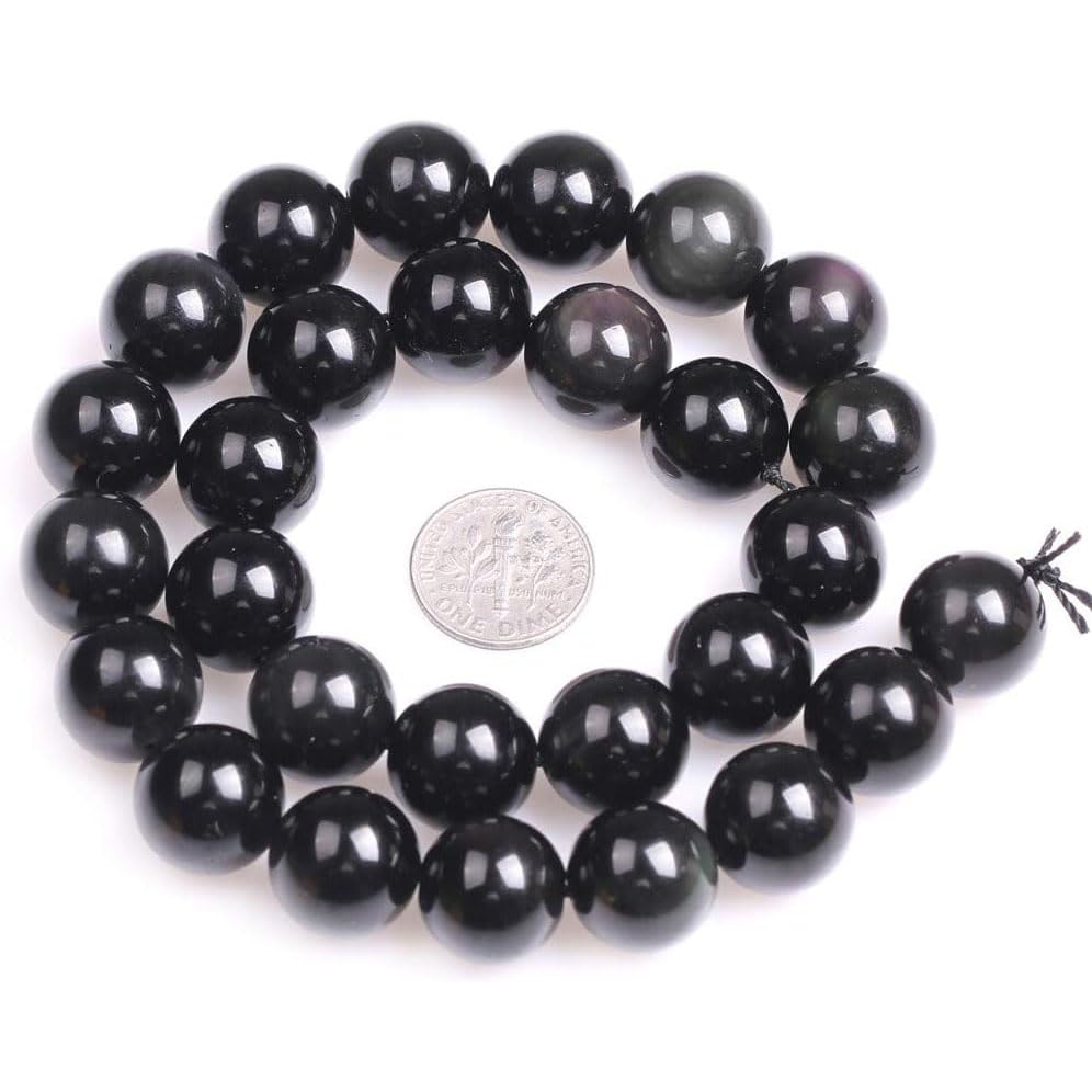 14mm Natural Black Obsidian Beads Round Gemstone Loose Beads for Jewelry Making 15" - color: Black Obsidian, size: 14mm