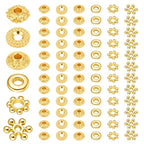 300 Pcs Gold Spacer Beads for Jewelry Making, 6 Styles Zinc Alloy Gold Beads for Bracelets Include Flower Snowflake Donut Bicone Decorative Gold Bracelet Bead for Craft DIY Necklace Earring Supplies
